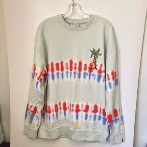 Scotch & Soda Multicolored Tie-dye Crewneck Sweatshirt Palm tree Embroidery ~XL